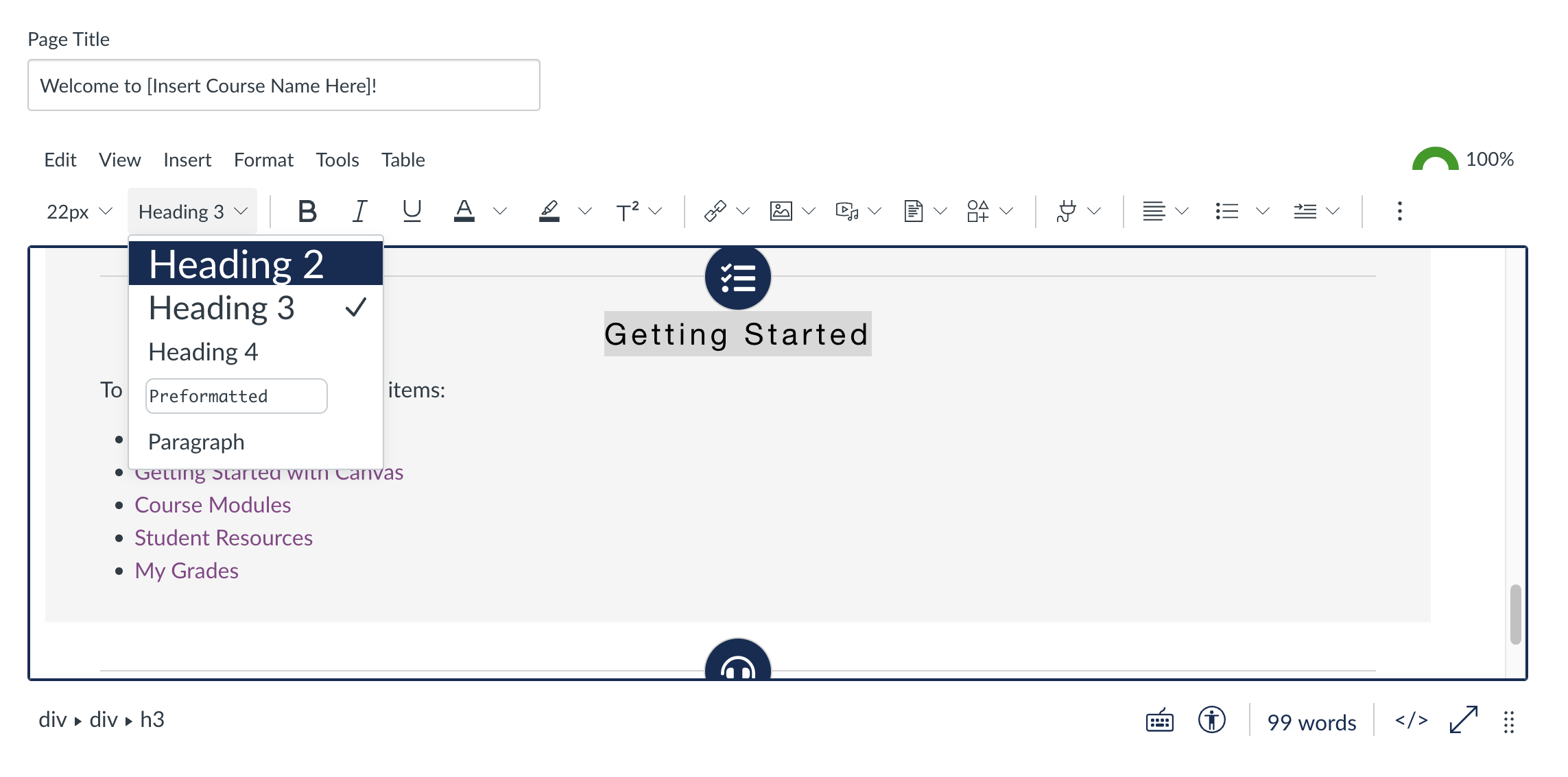 Adding Headings in Canvas